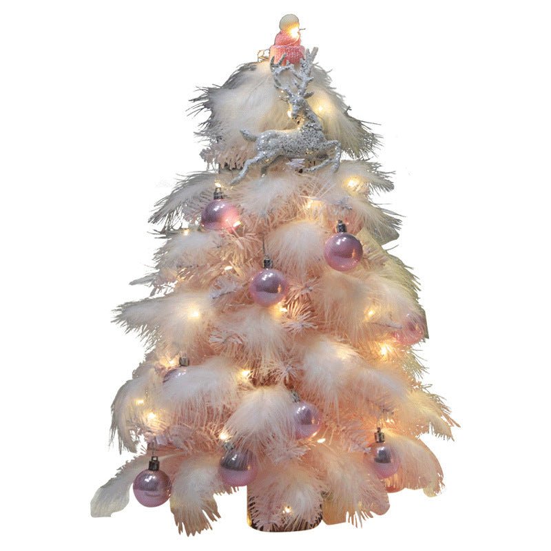 Christmas Ornament Desktop Small Tree Christmas Tree Pink Feather Decoration Tree - CADECORSA