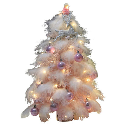 Christmas Ornament Desktop Small Tree Christmas Tree Pink Feather Decoration Tree - CADECORSA