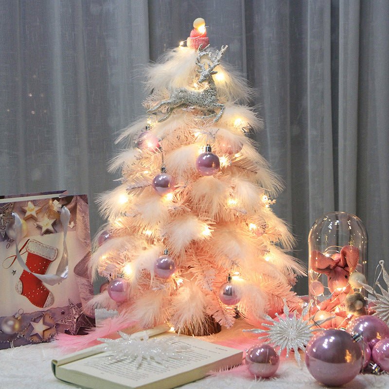 Christmas Ornament Desktop Small Tree Christmas Tree Pink Feather Decoration Tree - CADECORSA