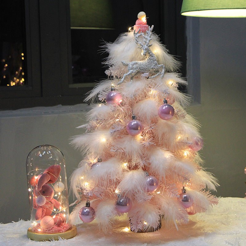 Christmas Ornament Desktop Small Tree Christmas Tree Pink Feather Decoration Tree - CADECORSA