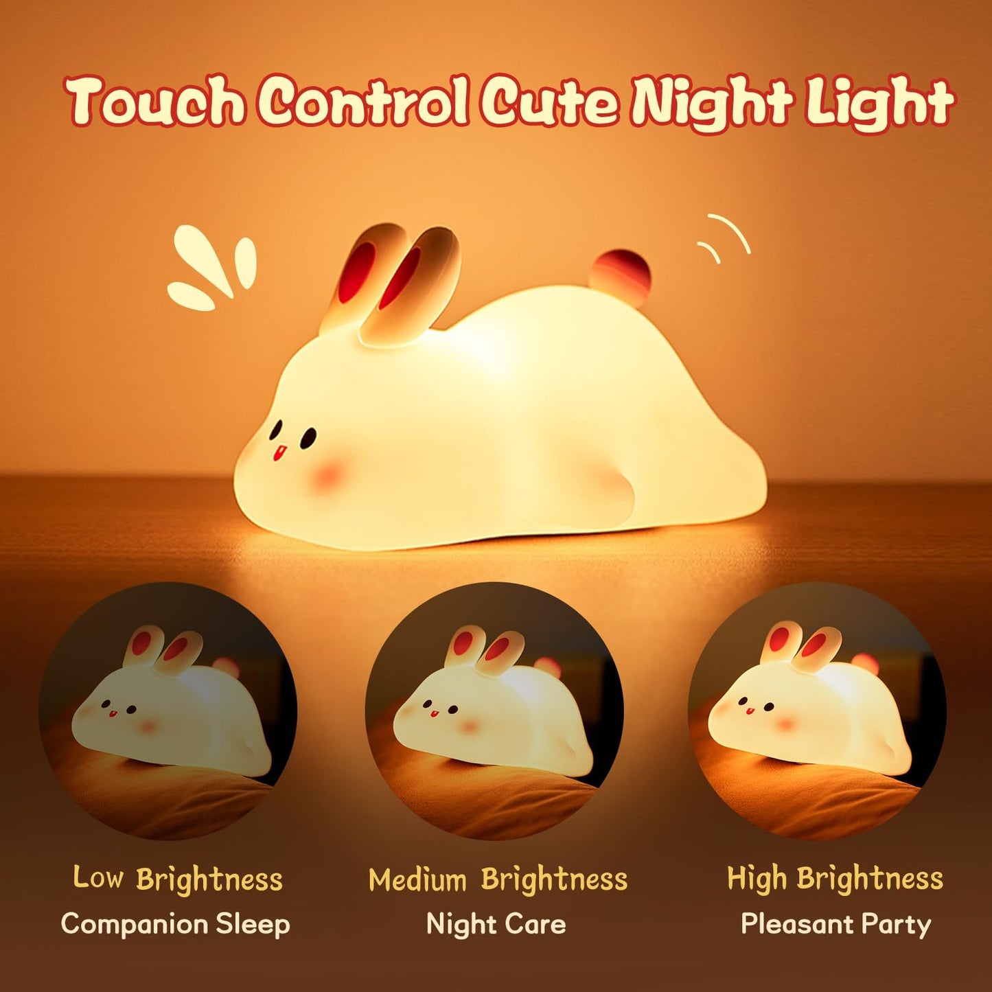 Cute LED Touch Sensor Rabbit Night Light – Silicone Bedside Lamp - CADECORSA