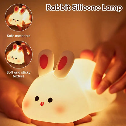 Cute LED Touch Sensor Rabbit Night Light – Silicone Bedside Lamp - CADECORSA