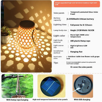 Outdoor Solar Lantern – Waterproof Bamboo Weaving Hanging Lamp - CADECORSA