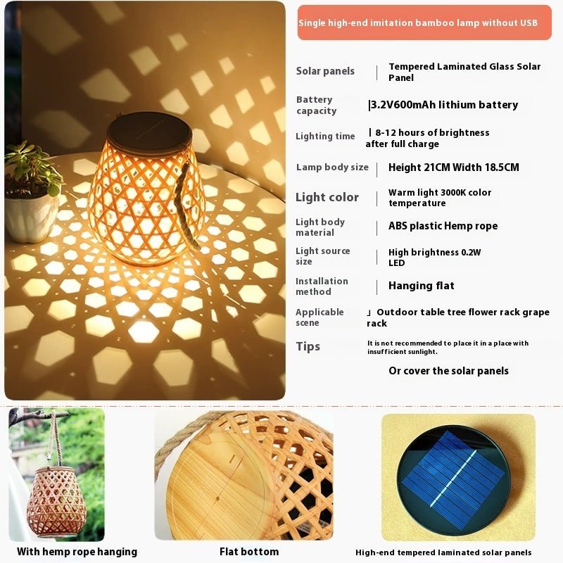 Outdoor Solar Lantern – Waterproof Bamboo Weaving Hanging Lamp - CADECORSA